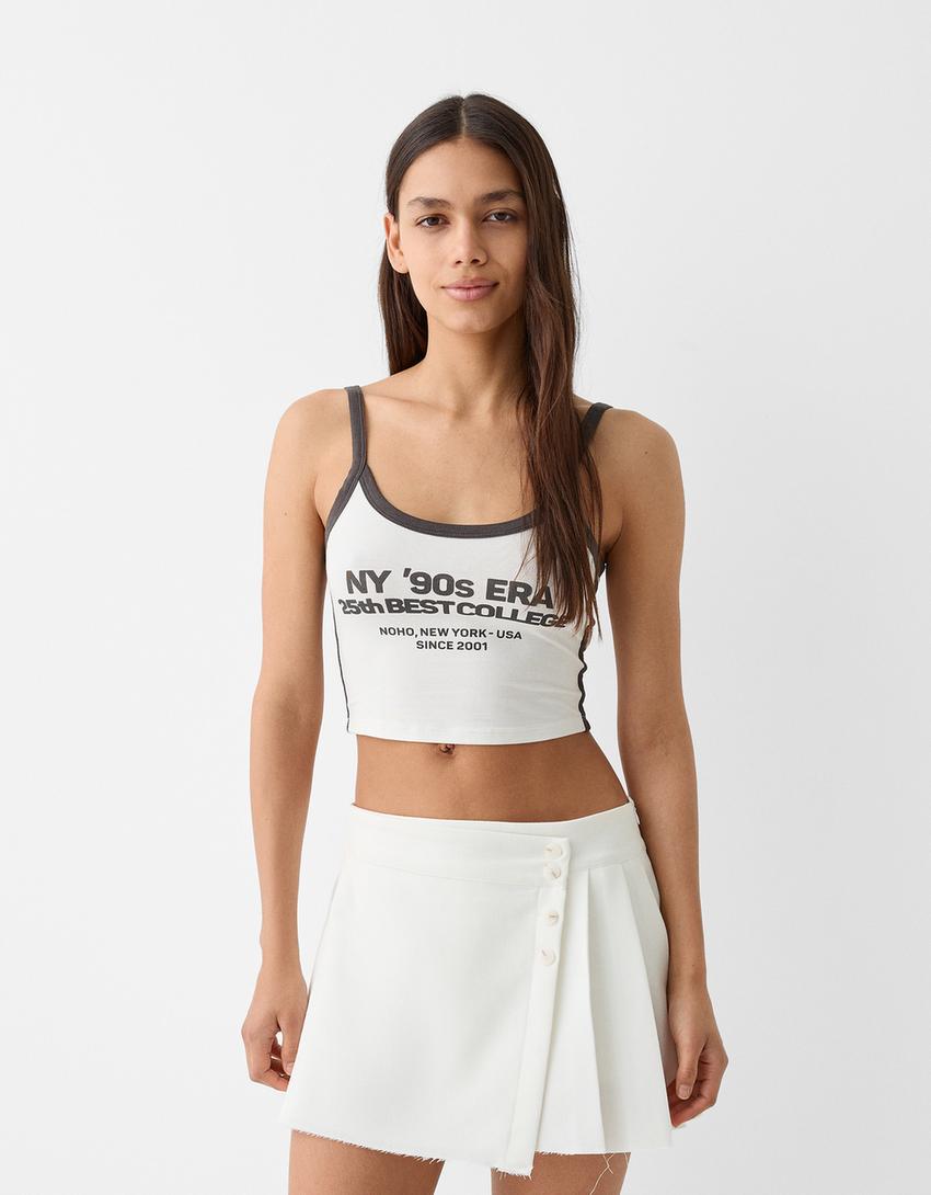 تنورة سكورت سارينغ بثنيات-أبيض مطفي-1