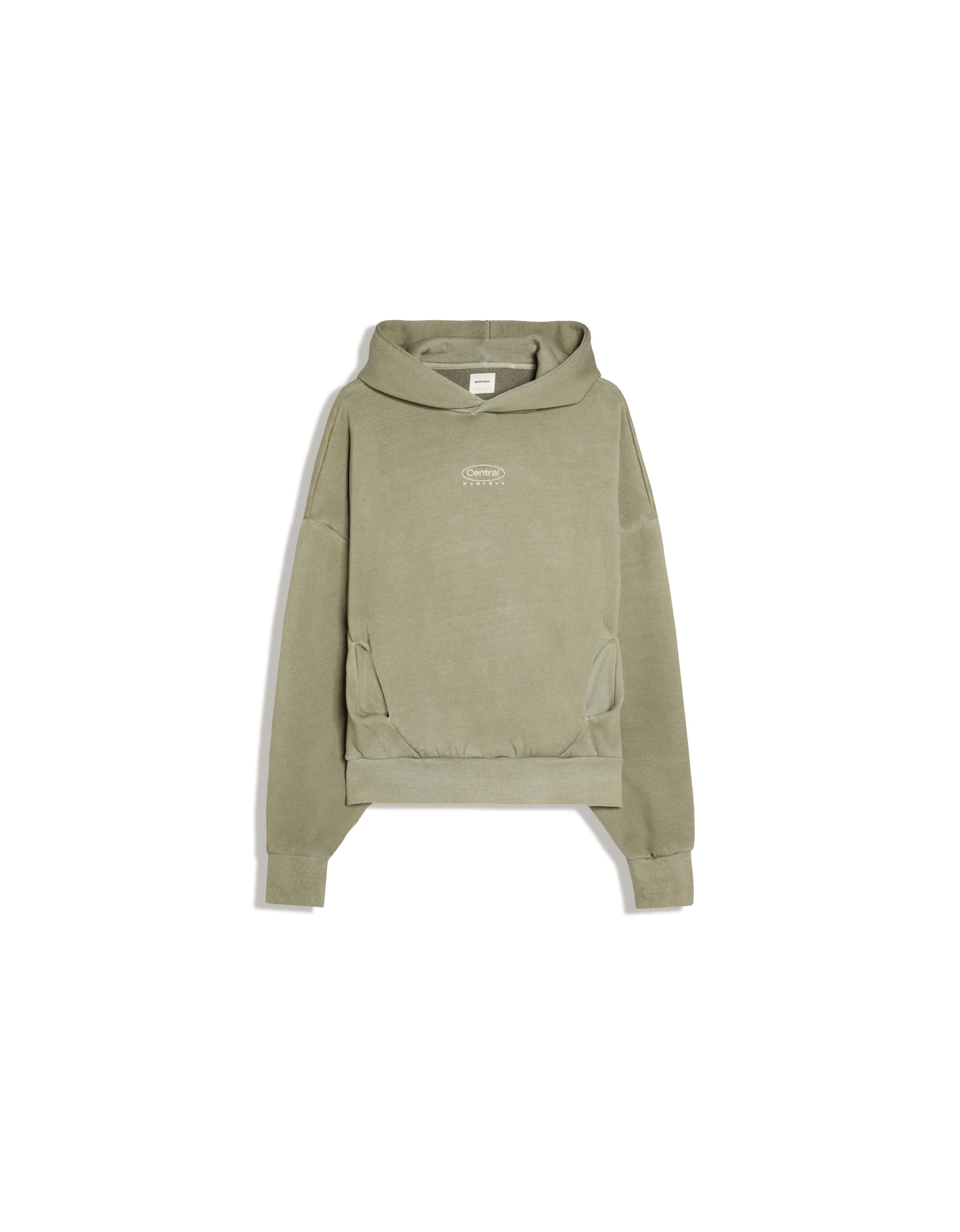 Washed effect hooded sweatshirt — Khaki