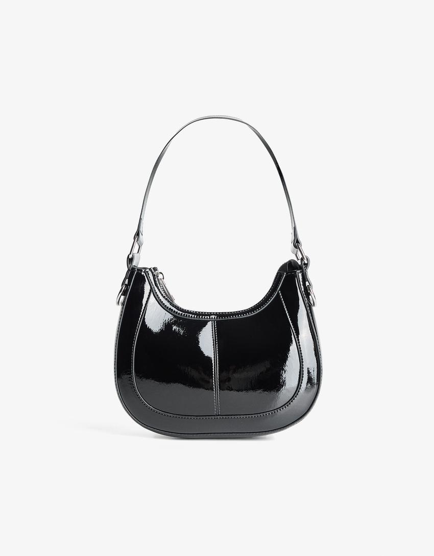 Patent effect shoulder bag-Black