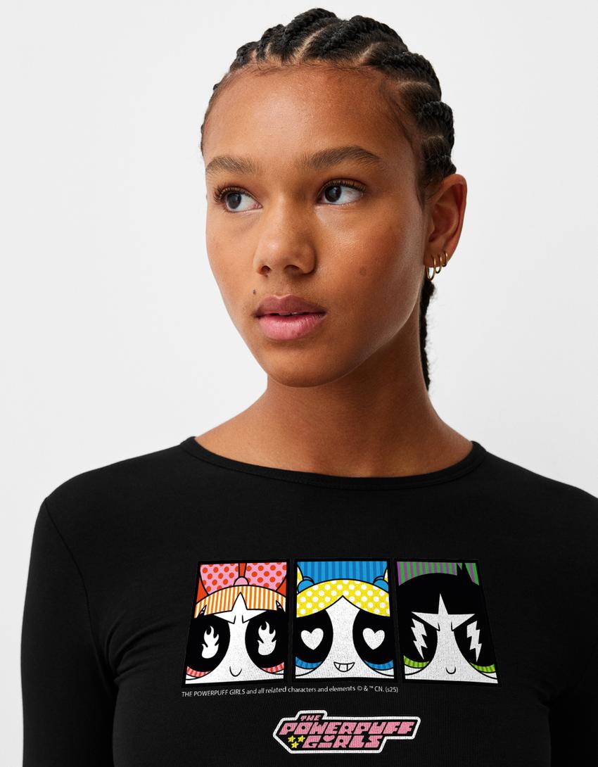 Långärmad t-shirt Powerpuffpinglorna-Svart-3