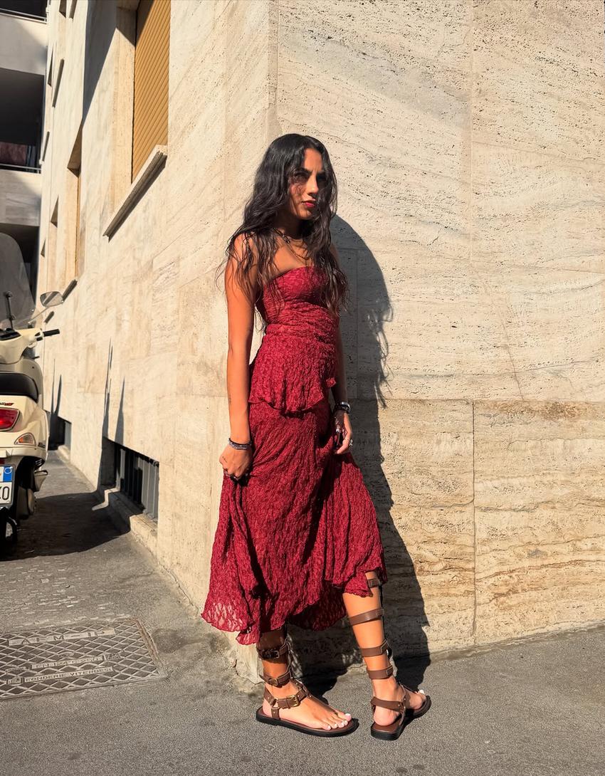 Top bandeau en dentelle-Bordeaux