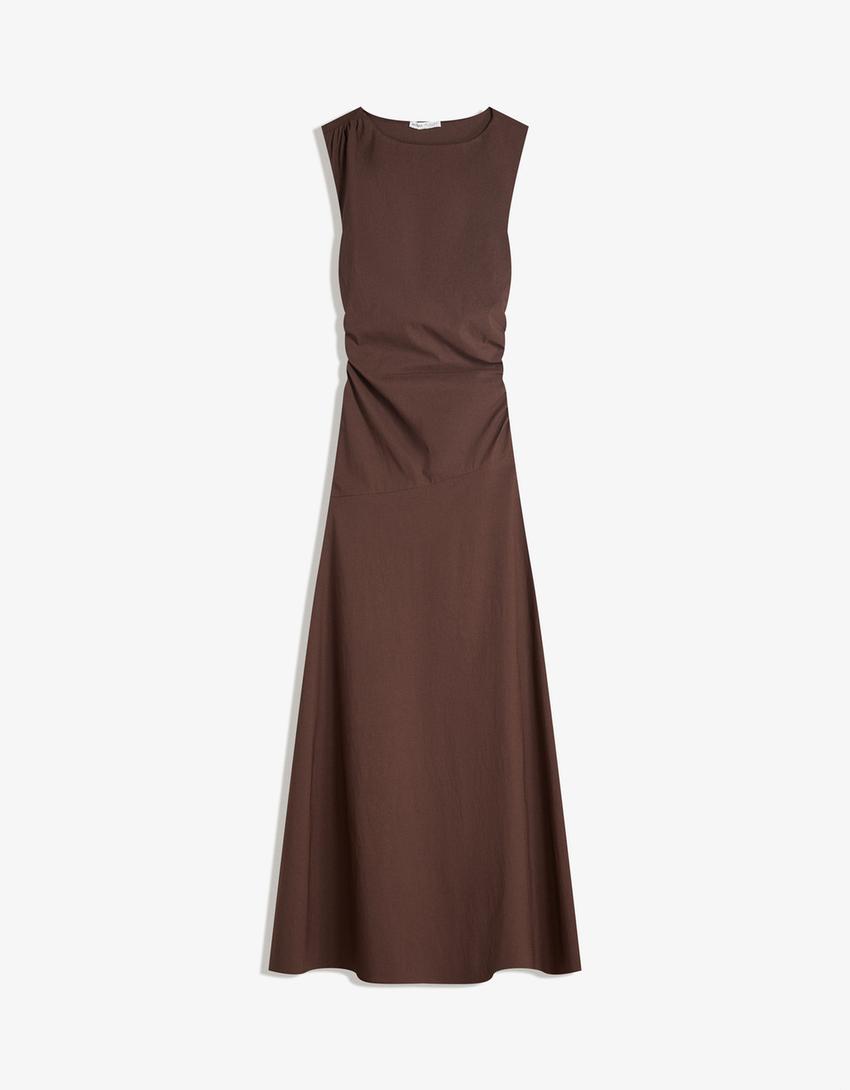 Bengaline midi dress-Brown