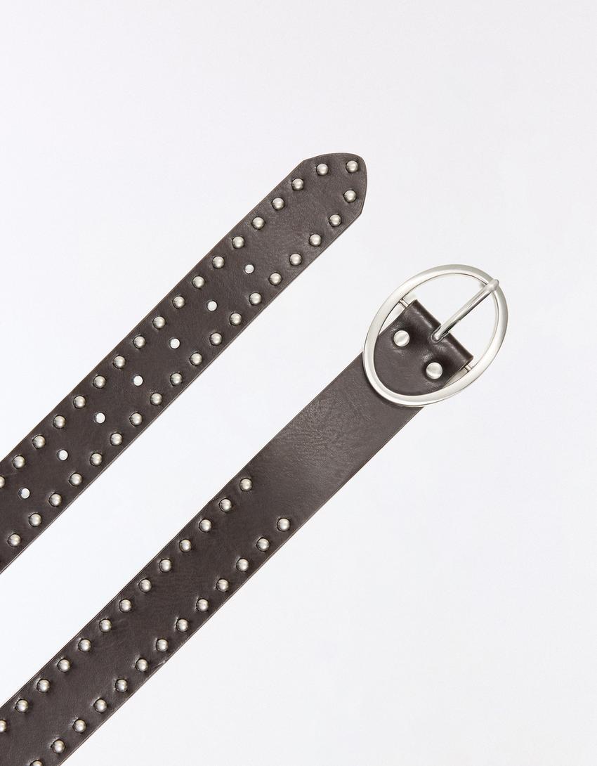 Belt with oval stud buckle-Brown
