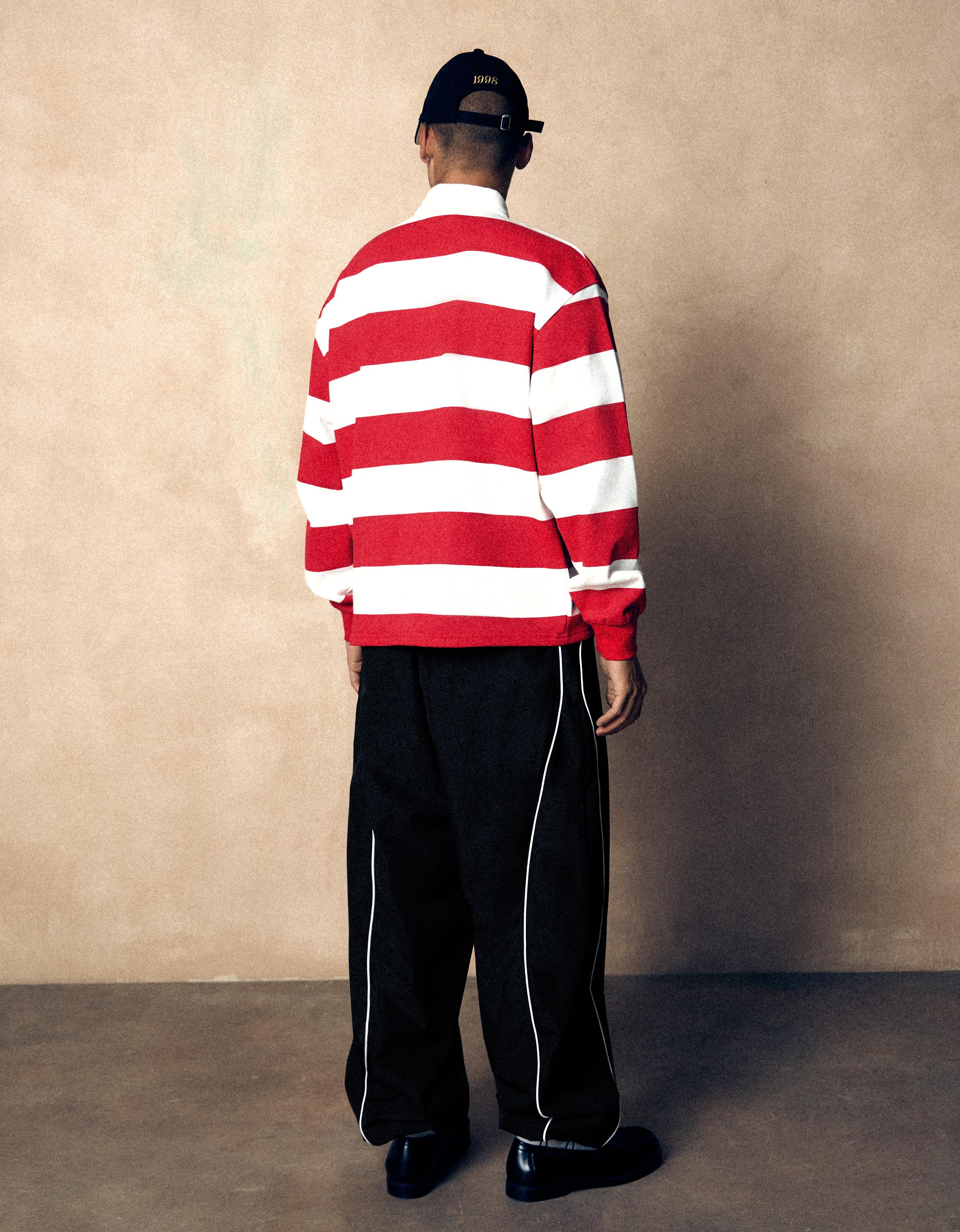 Striped print long sleeve polo shirt — Red