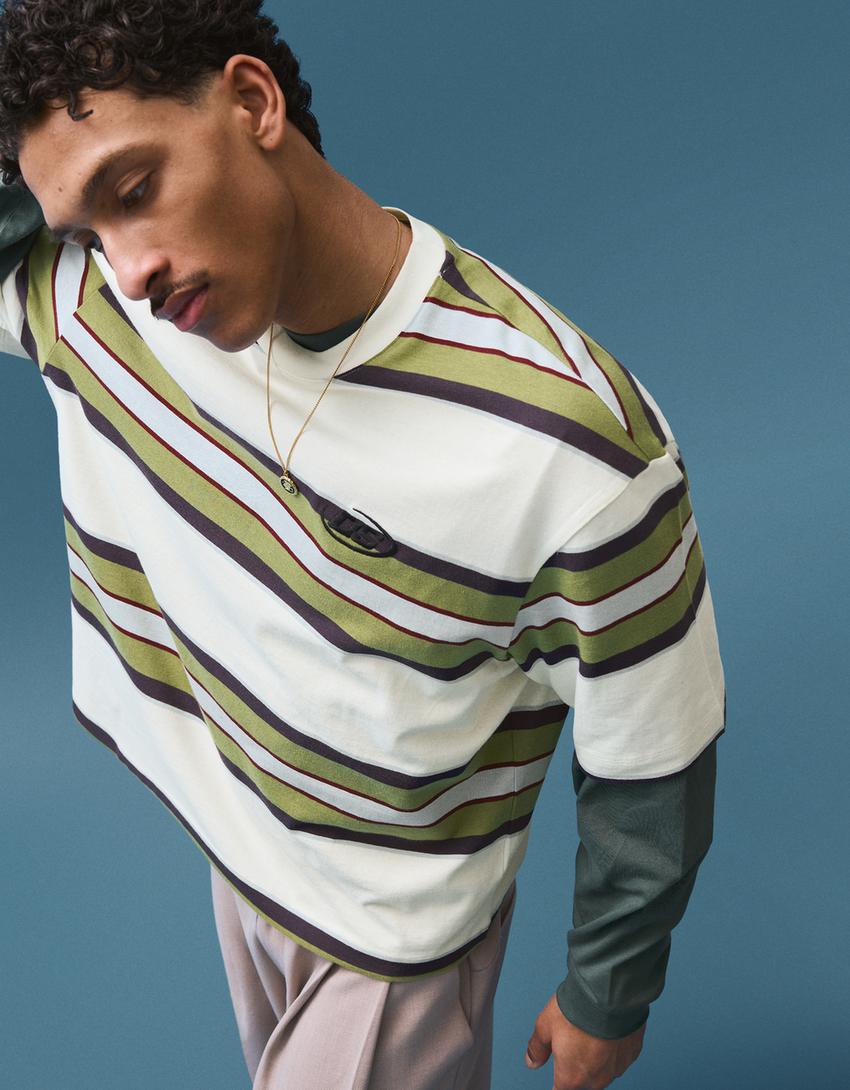 T-shirt manches courtes Boxy fit imprimé-Blanc cassé