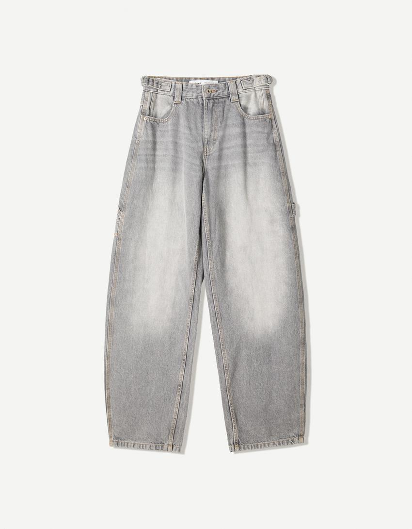 Adjustable balloon fit carpenter jeans-Grey