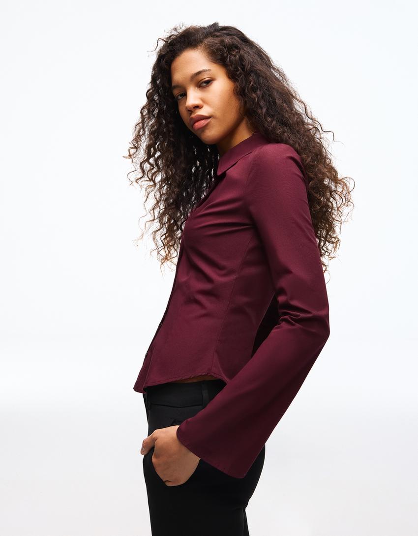 Camisa justa manga flare-Grená