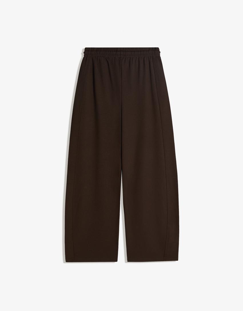 Plush barrel trousers-Brown