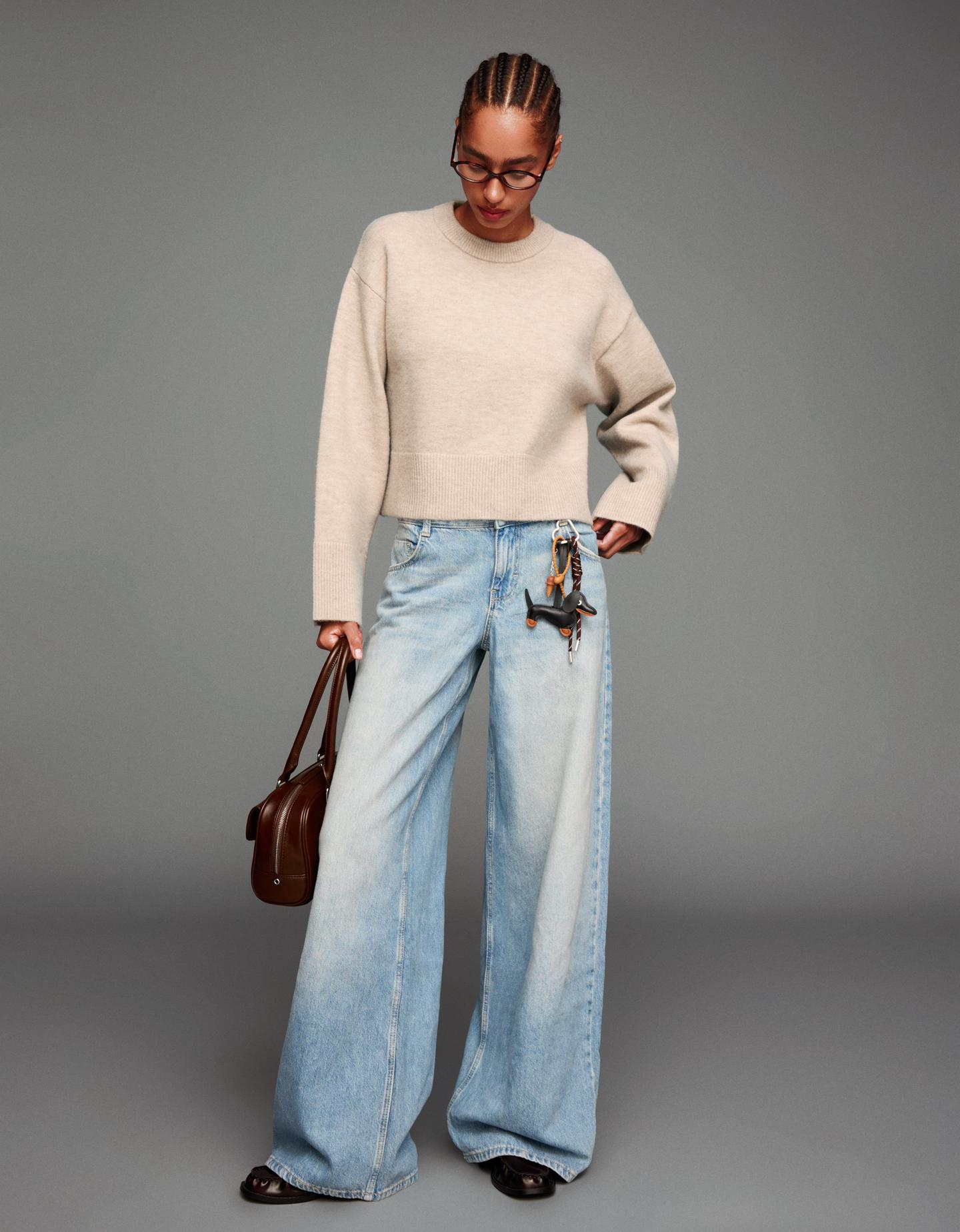 Bershka sweter oversize dół rib piaskowy