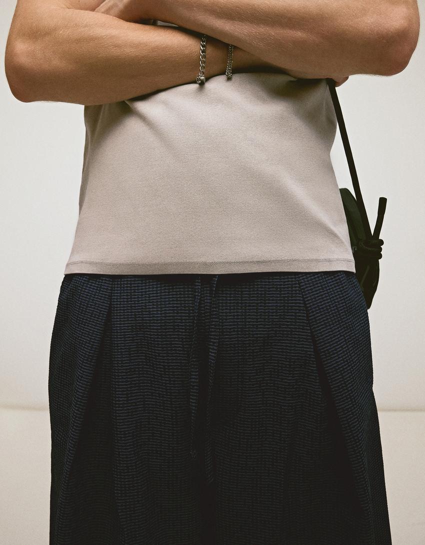 Mega baggy check trousers-Navy