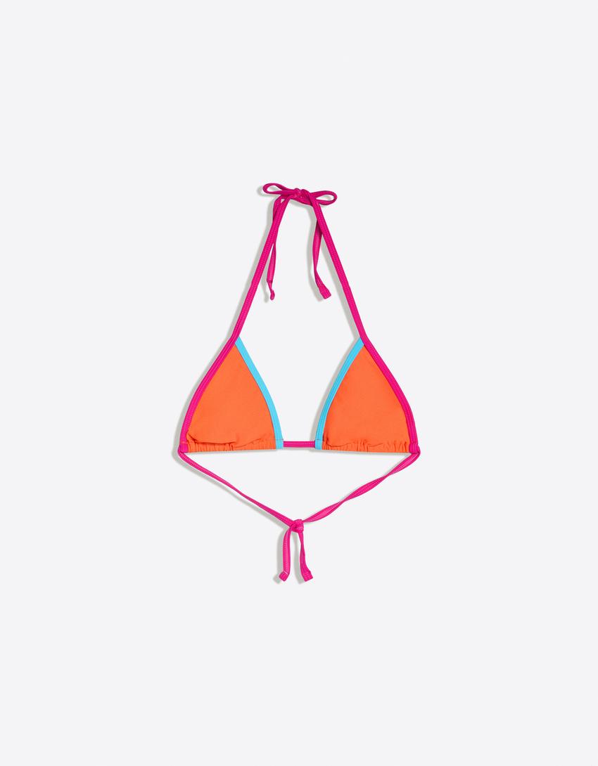 Contrast triangle bikini top-Orange