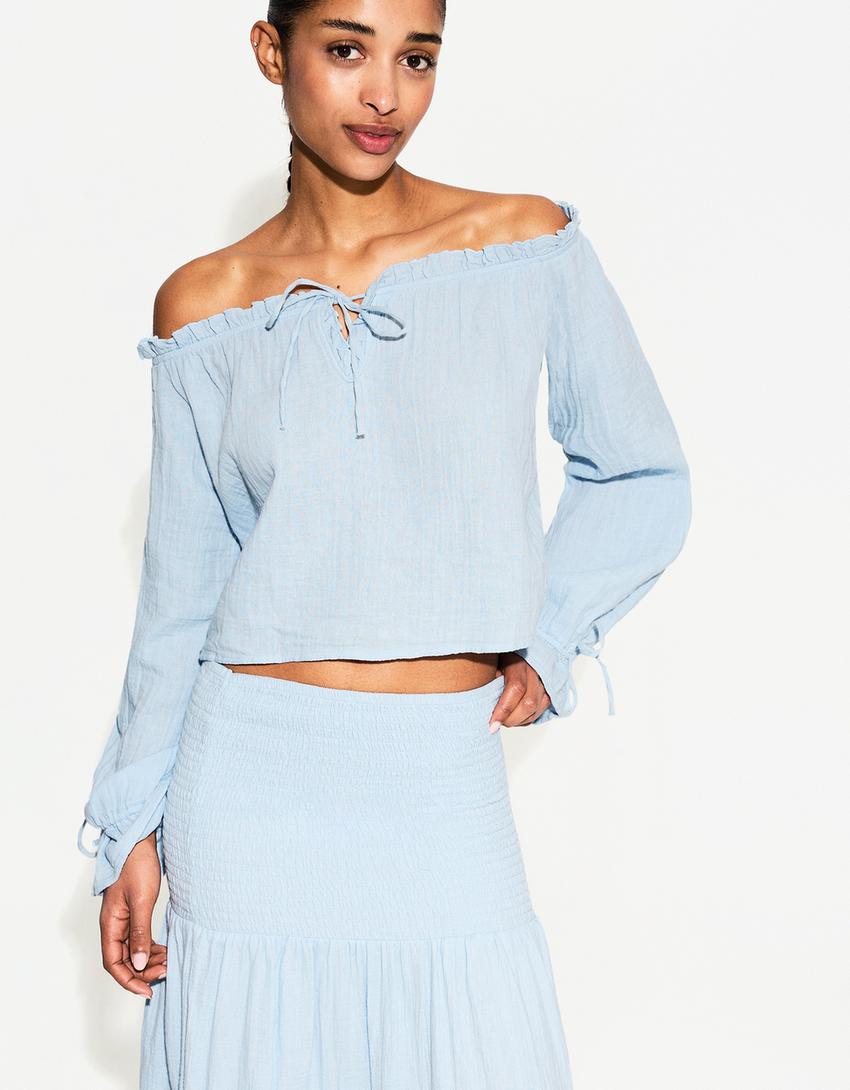 Ensemble chemise et jupe rustique-Bleu clair-2