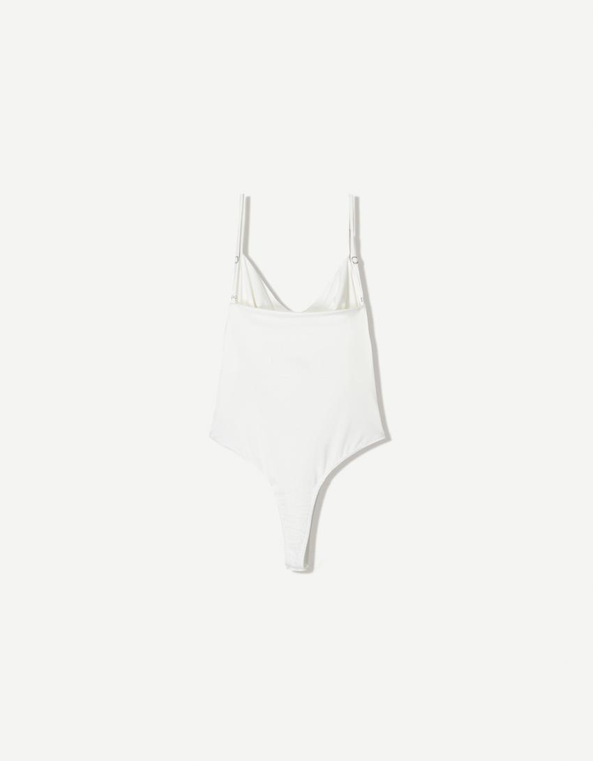 Strappy draped bodysuit-Cream-4