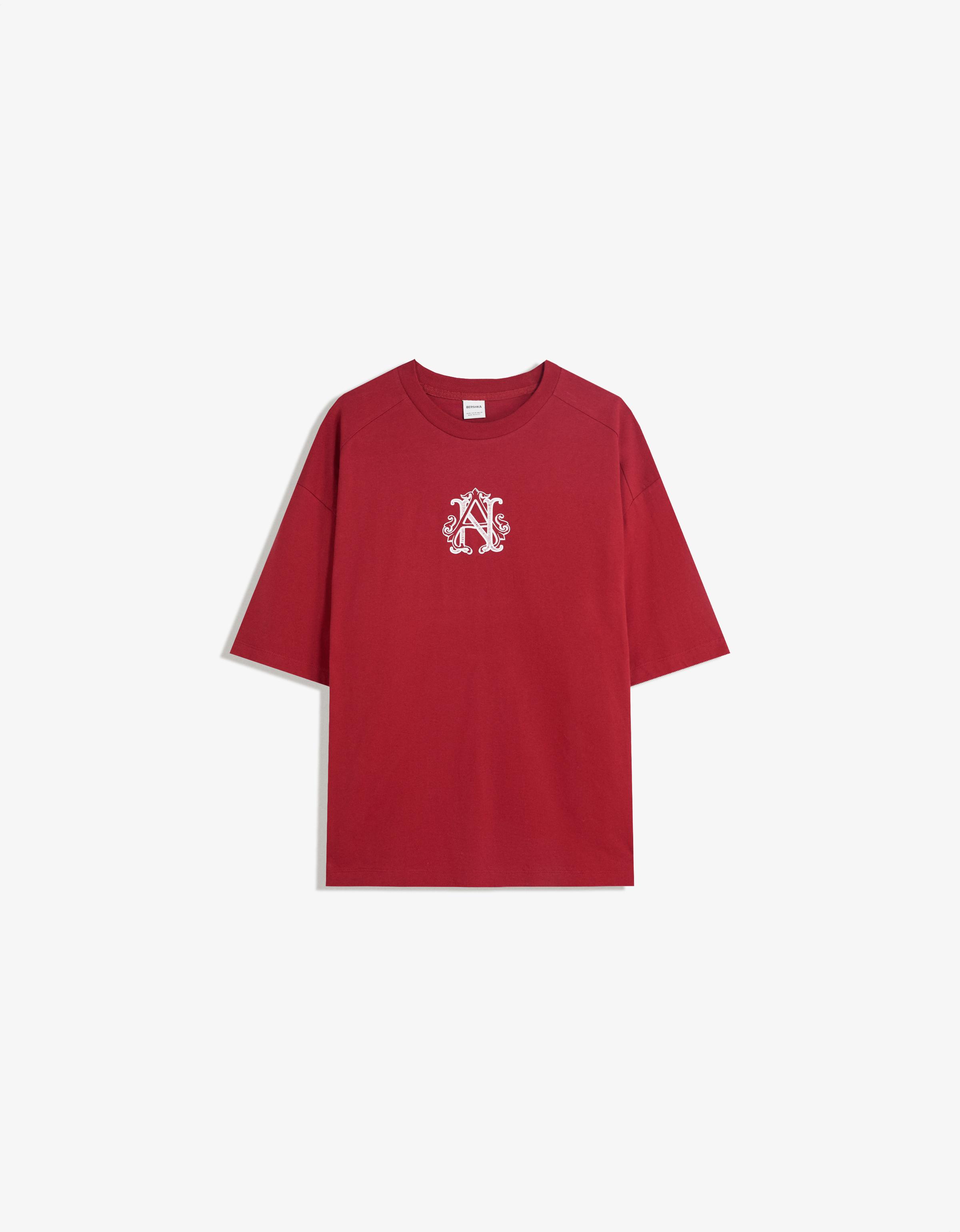 Bershka T-Shirt Mit Print Und Kurzen Ärmeln Herren M Granatrot
