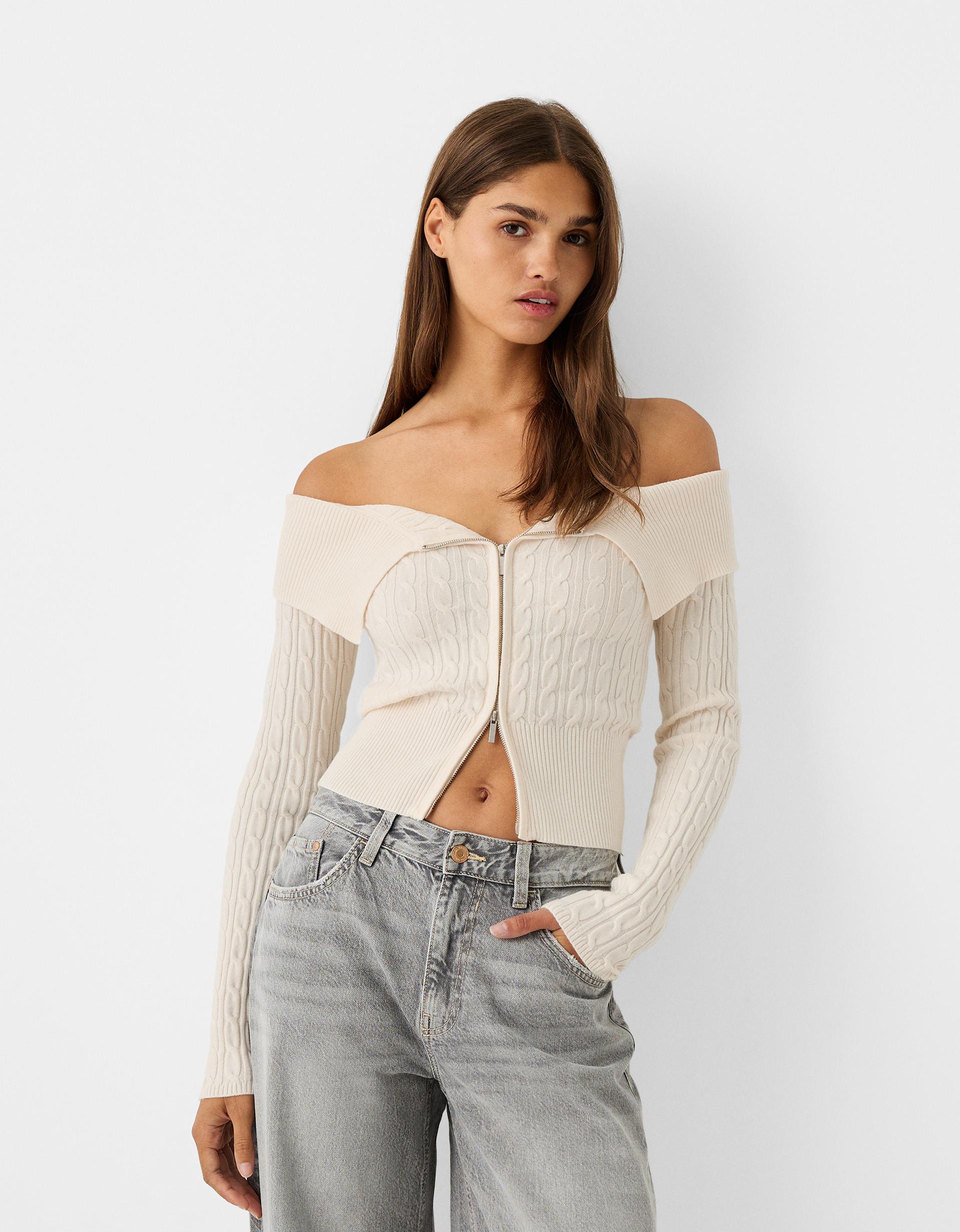 Cárdigan Cremallera Cardigan Bershka Mujer Buzo Modal Cremallera