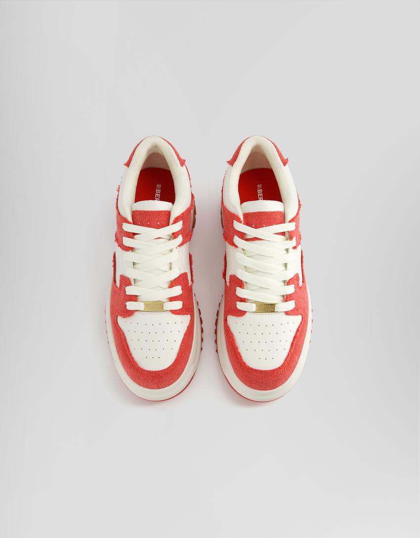 Sneakers denim contrastantes homme-Rouge-4
