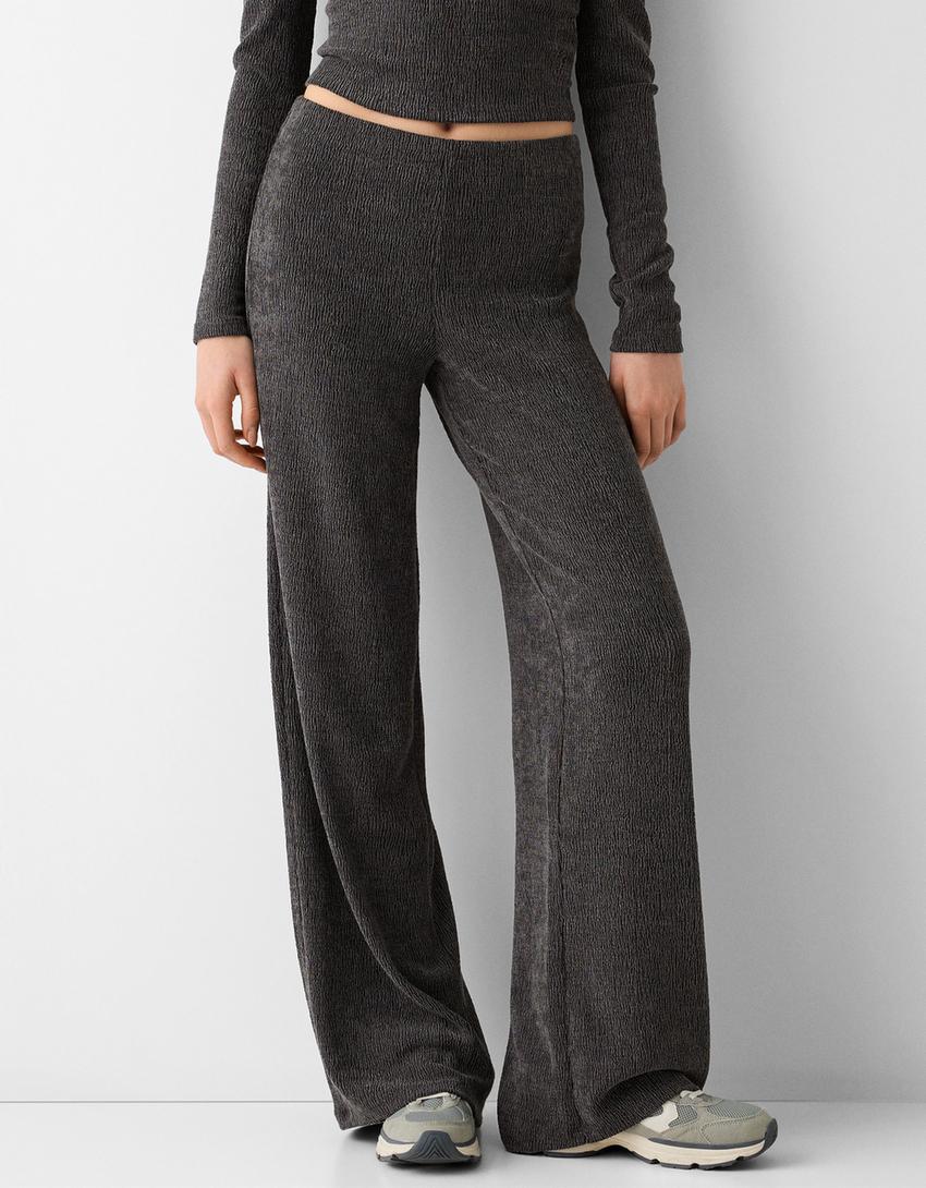 Wide leg embossed pants-Grey-1