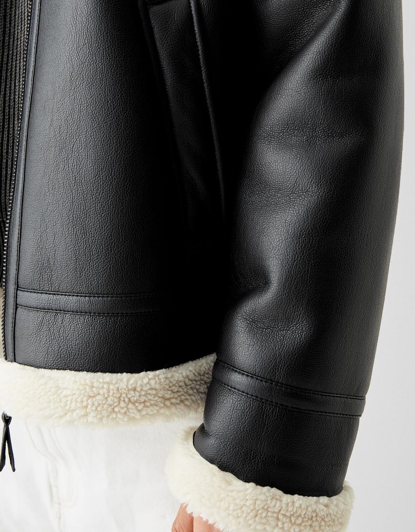 جاكيت جلد صناعي بوجهين-أسود-5