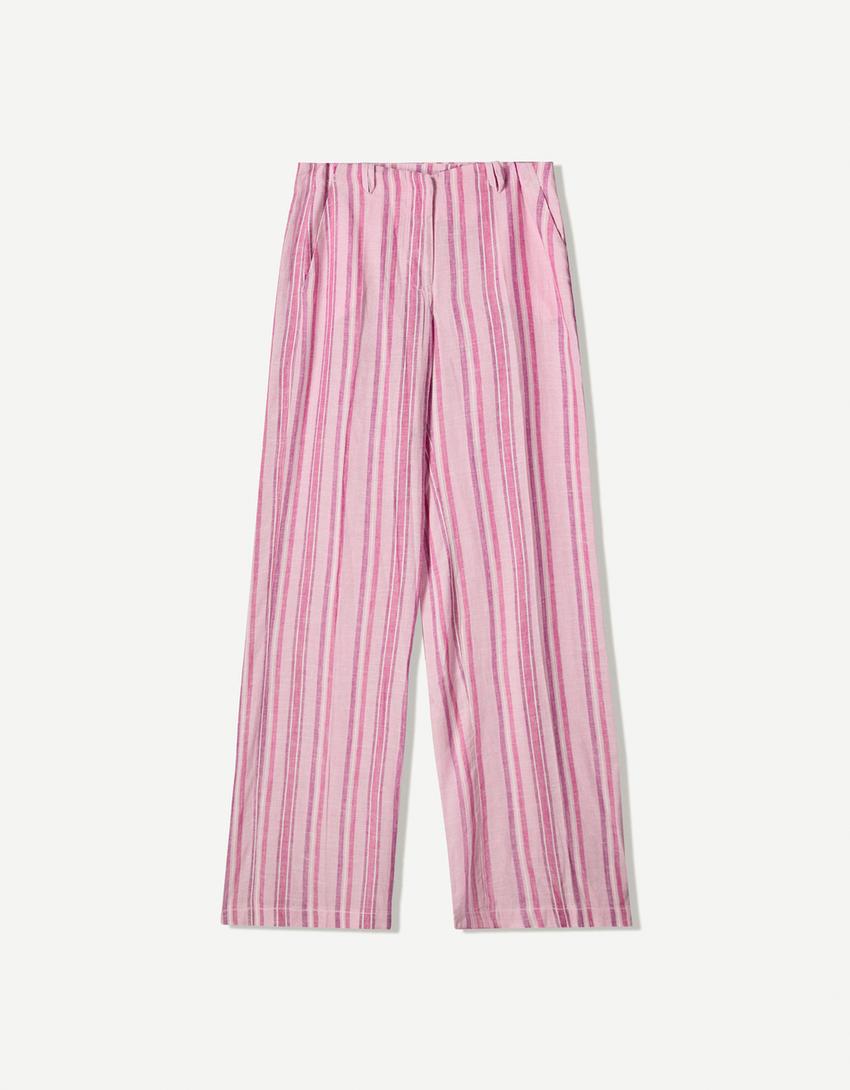 Pantalon rayé-Rose-3