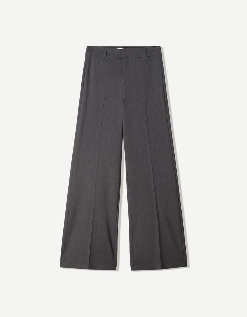 Szerokie spodnie tailoring-Szary-4
