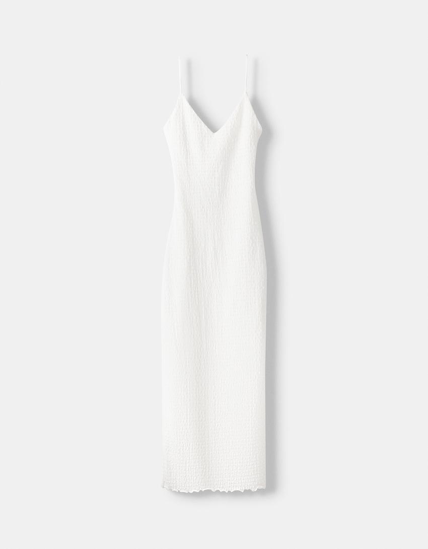 Robe midi à bretelles rustique-Blanc cassé-5