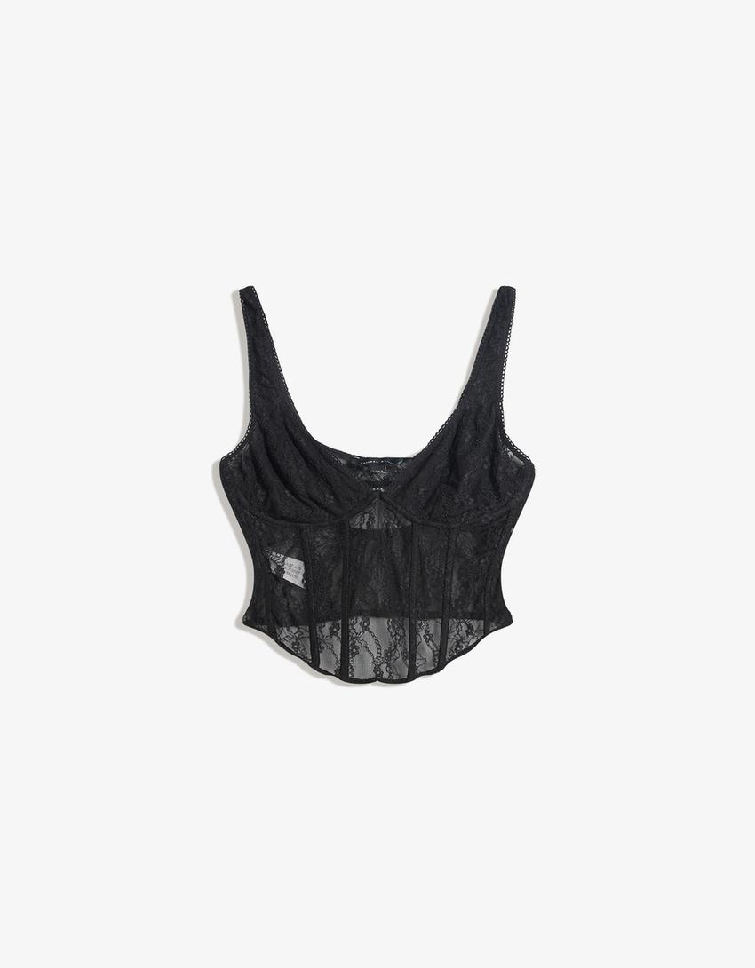 Lace top with straps-Black-3