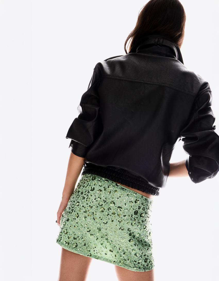 Sequinned mini skirt-Green-1