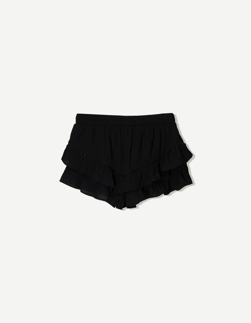 Textured boho skort-Black