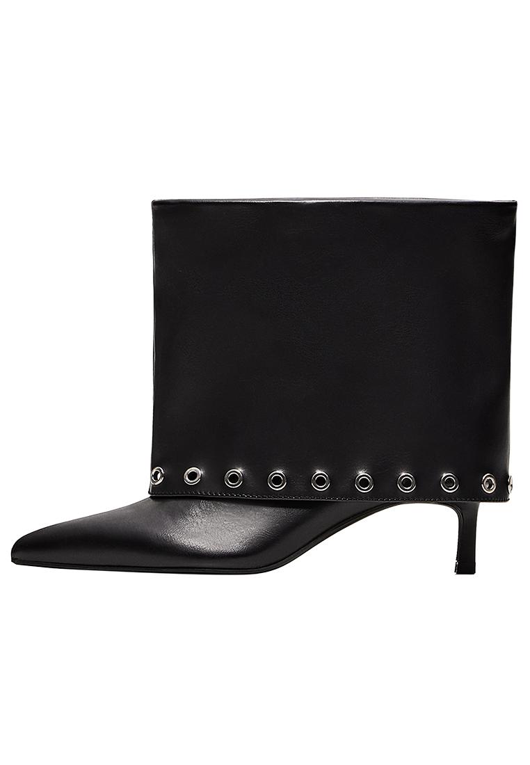 STUDDED TROUSER HEEL ANKLE BOOTS — BLACK