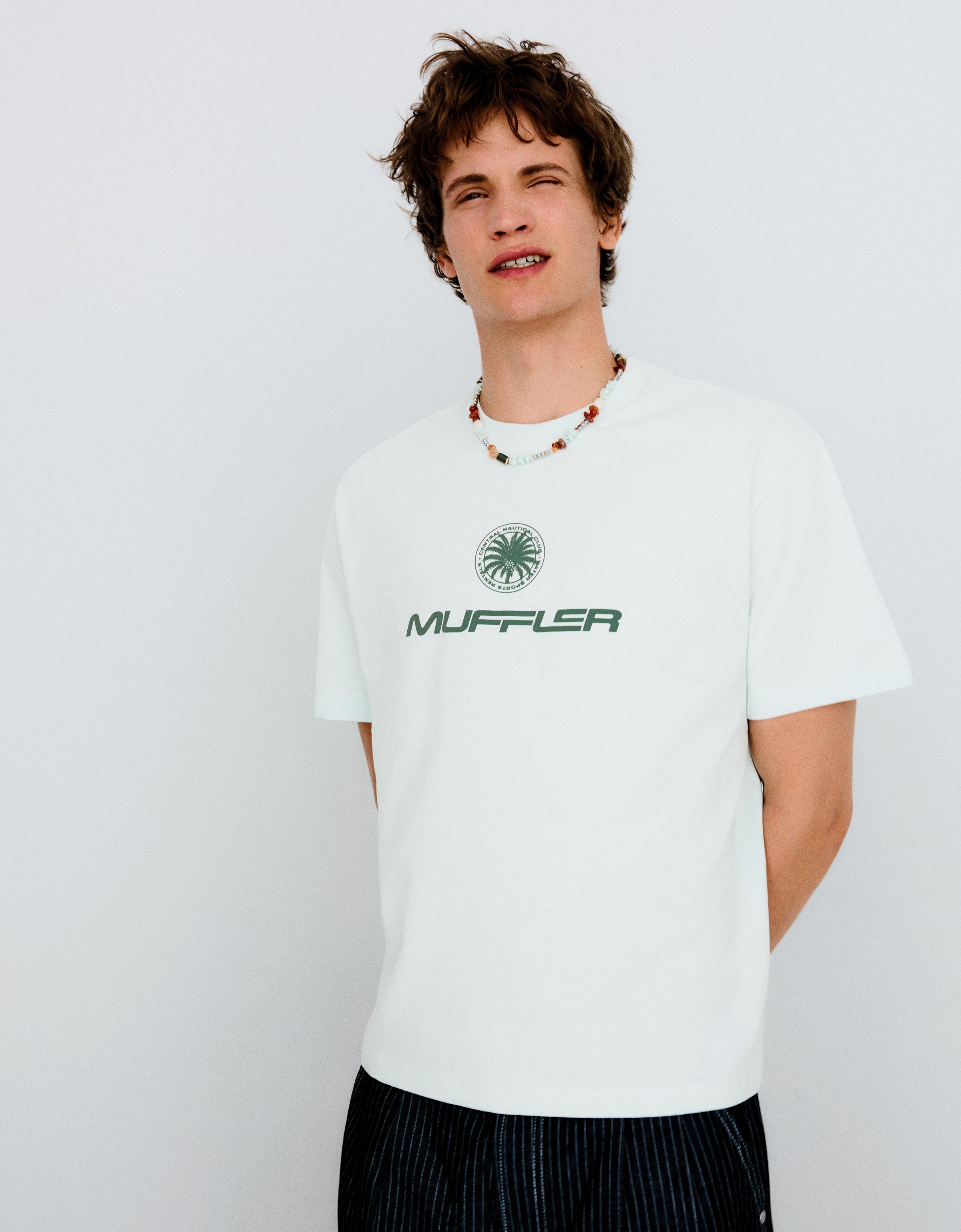 T-Shirt Boxy Fit Imprimé S Bleu Clair