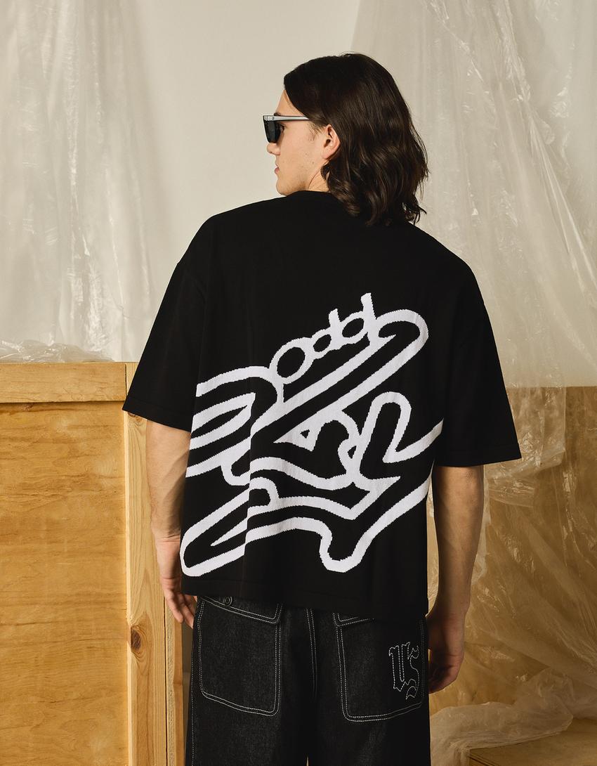 Camiseta manga corta print-Negro