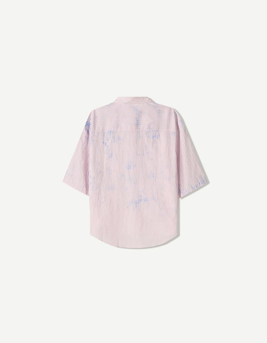 Striped oversize bleached shirt with short sleeves-Pink-1