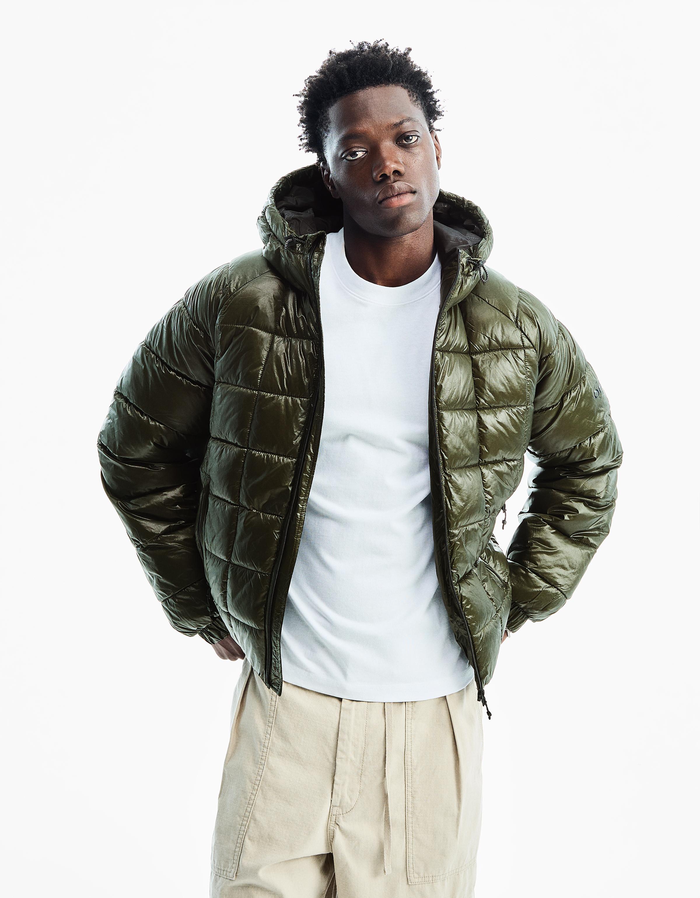 Bershka Cazadora Capucha Acolchada Grid Hombre Kaki