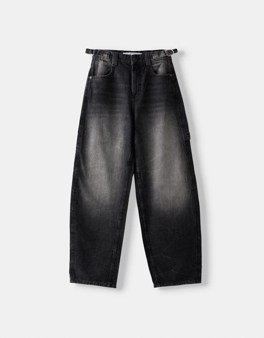 Adjustable balloon fit carpenter jeans-Black