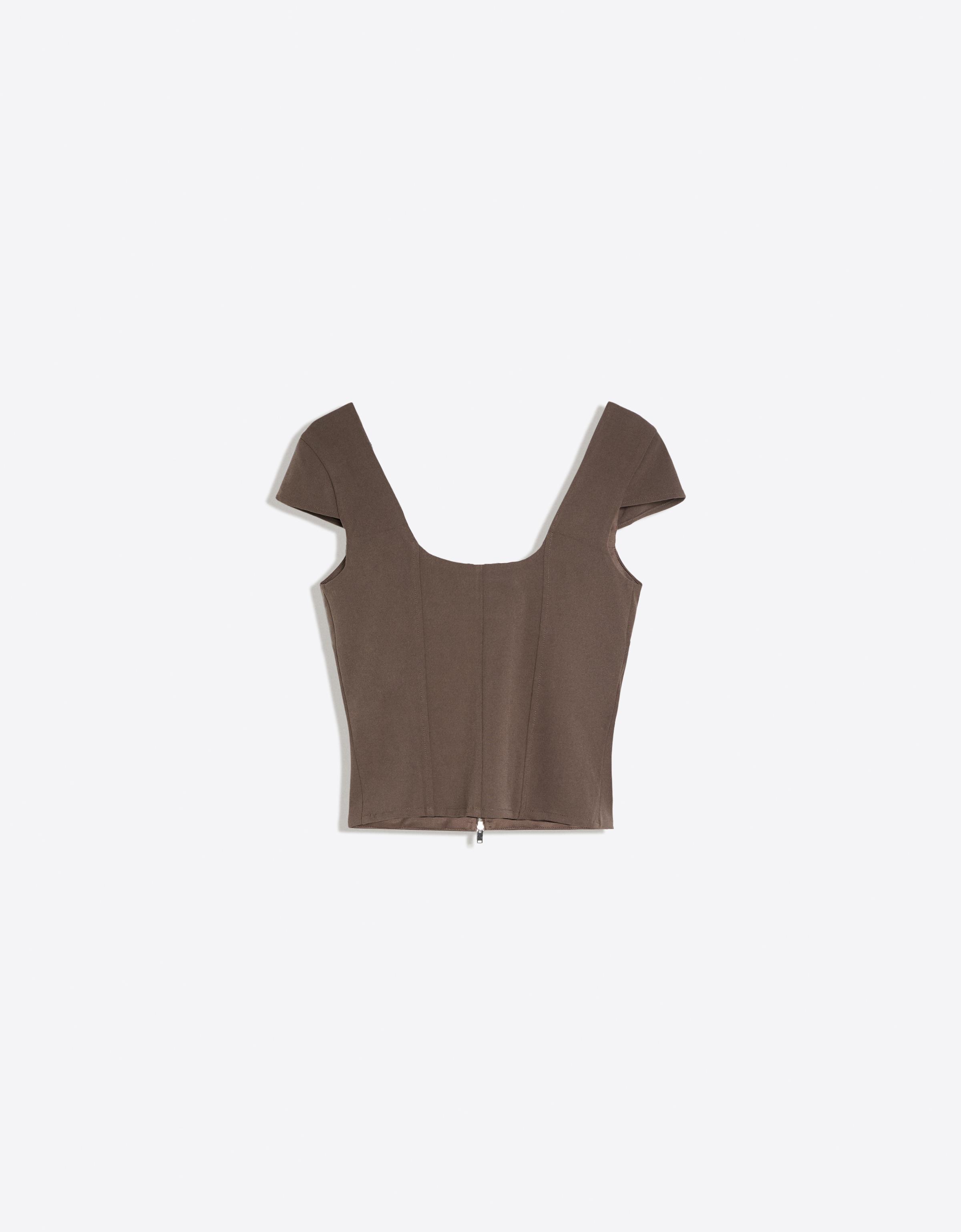 Short sleeve zip top — Brown