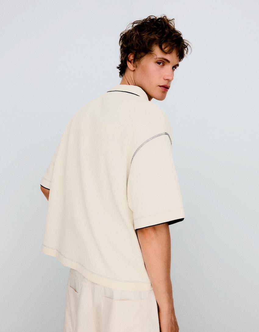 Printed baseball waffle-knit T-shirt-Off white