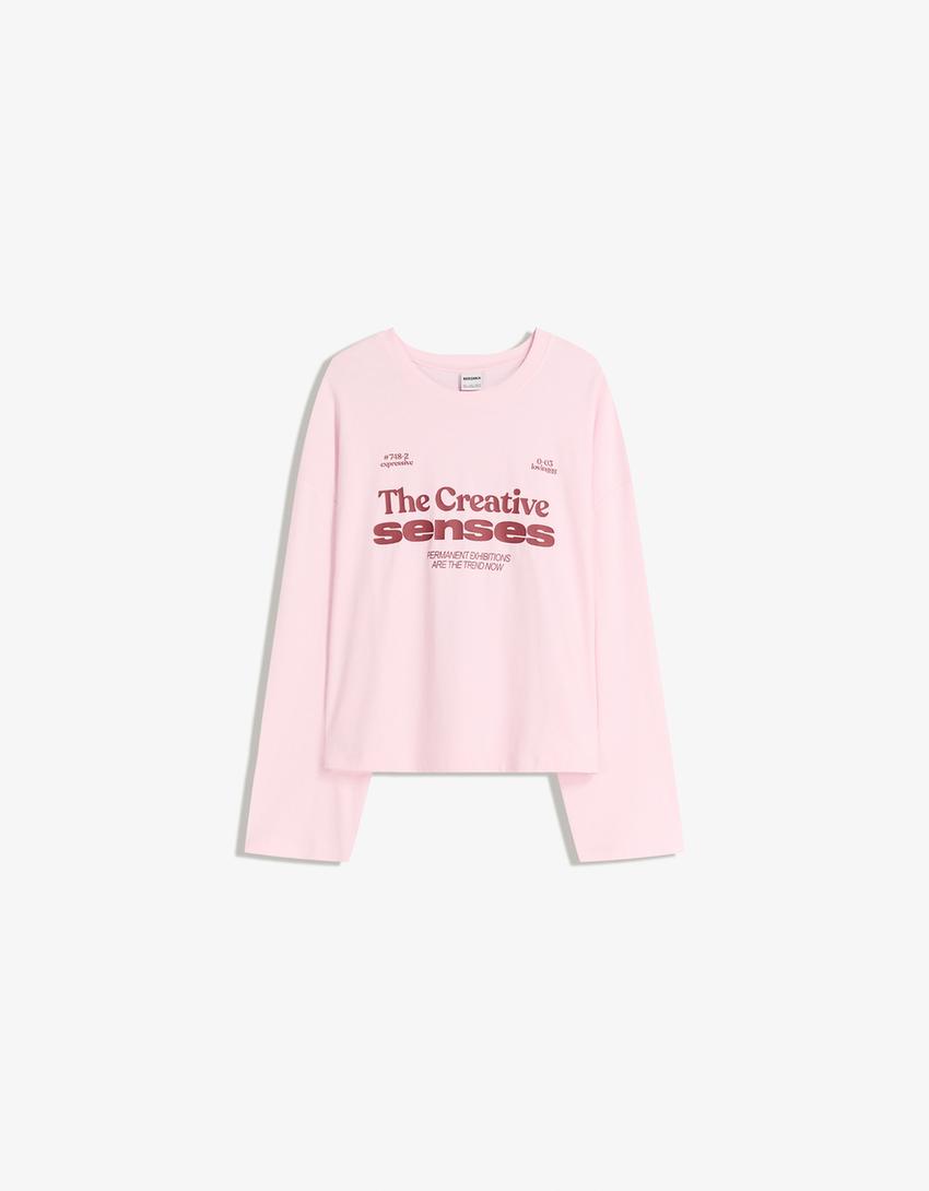 Camiseta manga larga boxy print-Rosa