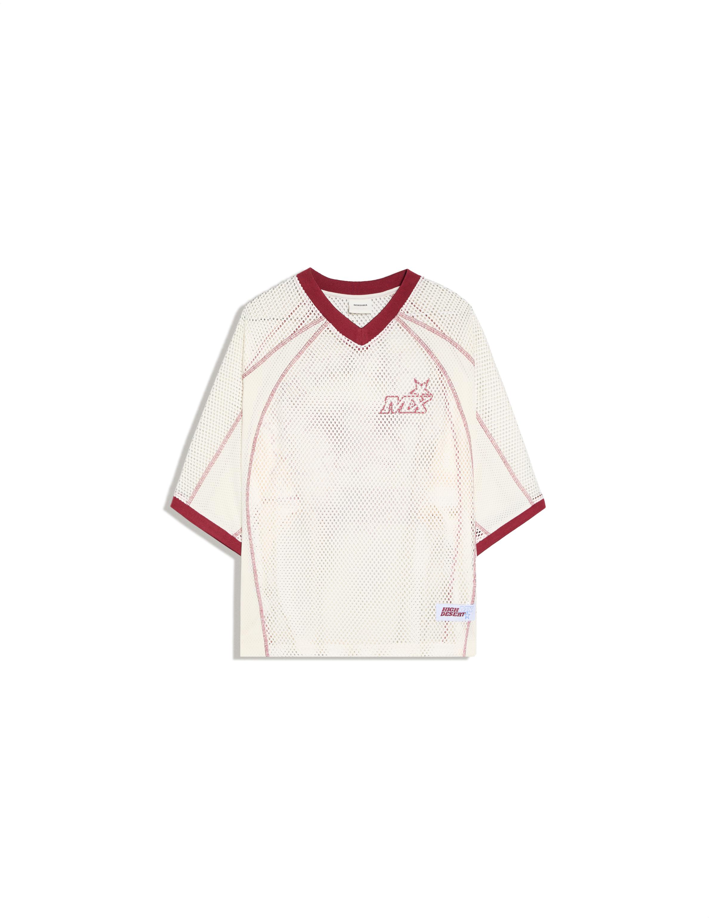 Boxy cropped mesh print T-shirt — Cream