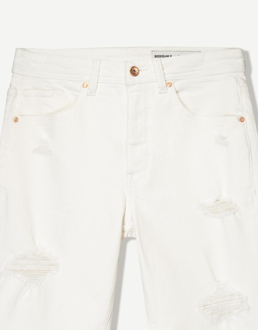 Bermuda en jean déchiré-Blanc