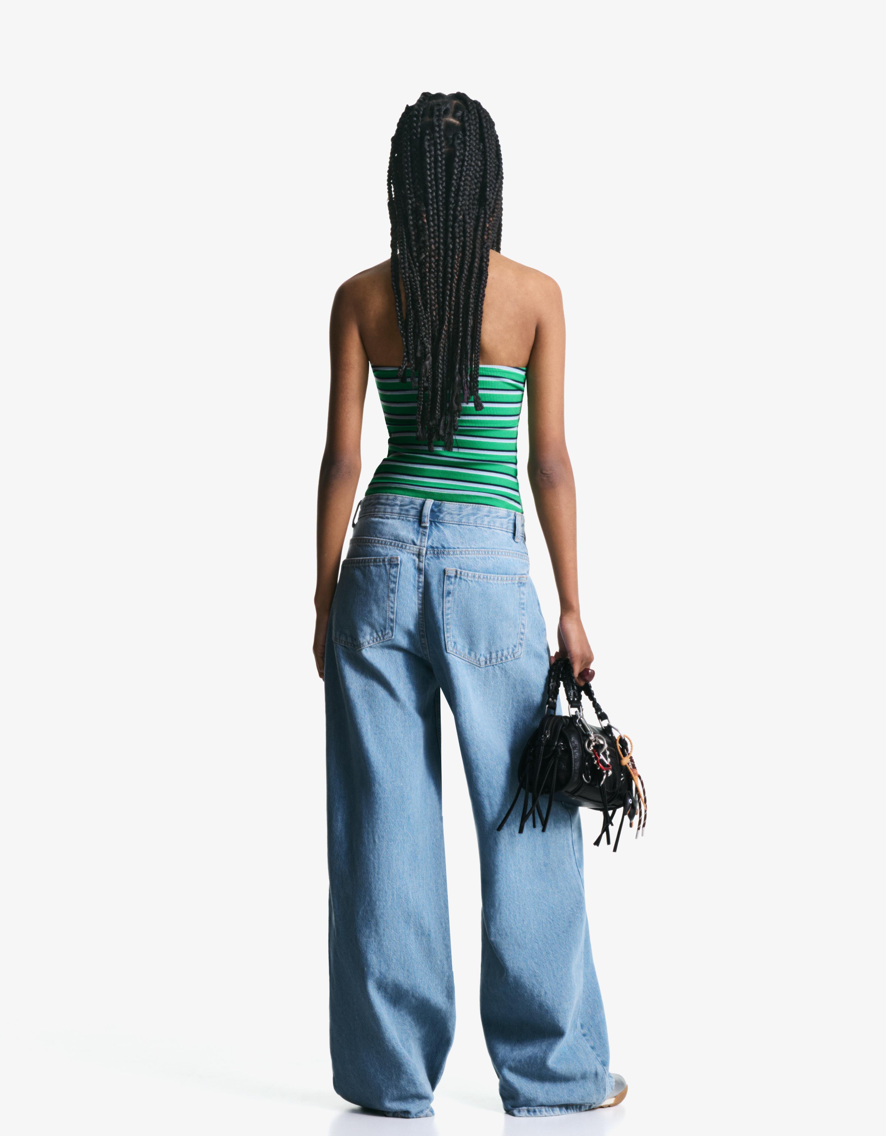 Çapraz belli yüksek bel geniş paça jean - Görsel 27