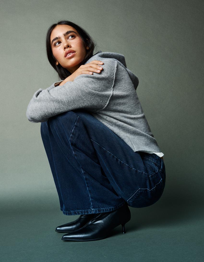 Jeans de perna larga-Azul escuro