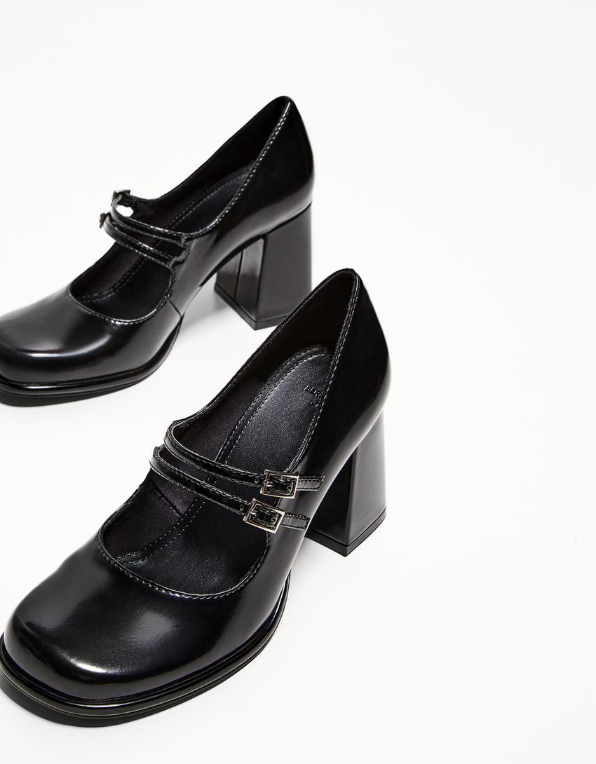 Chaussures Mary Jane à talon large-Noir-3