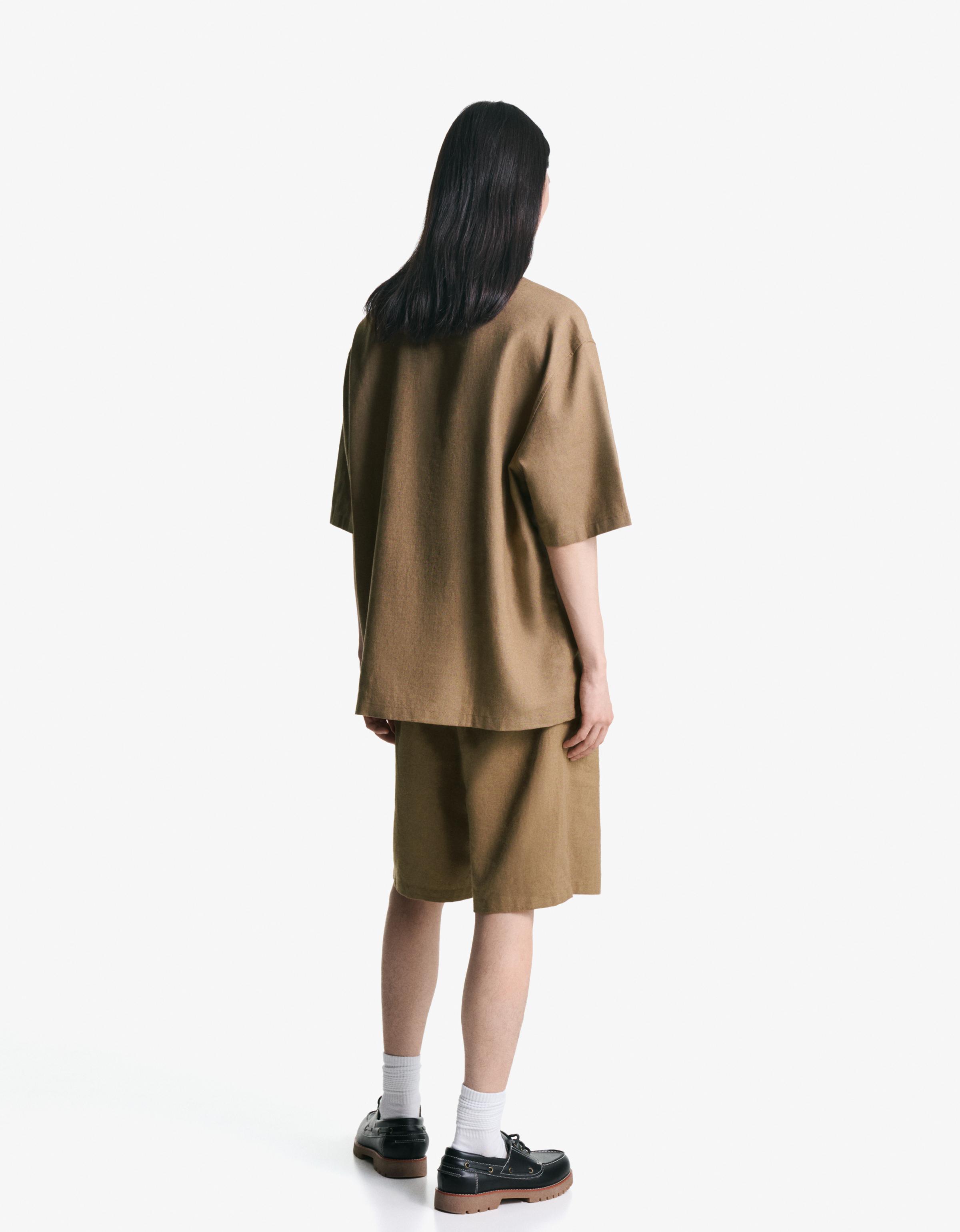 【THE MOZZ】Linen Blend Short Sleeve T-Shirt Topman short sleeve boxy linen blend shirt in stone - part