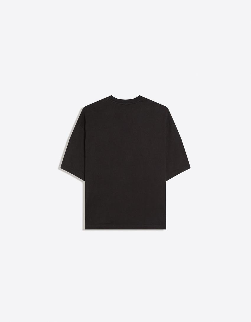 Boxy fit waffle-knit T-shirt-Black