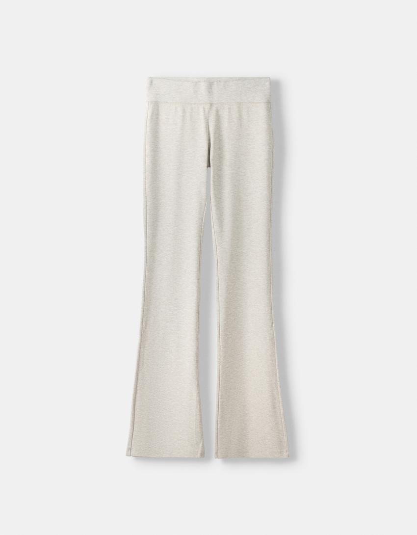 Pantalon flare maille côtelée-Sable-4