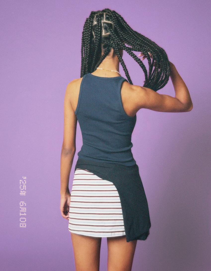 Sleeveless ribbed T-shirt-Blue-1