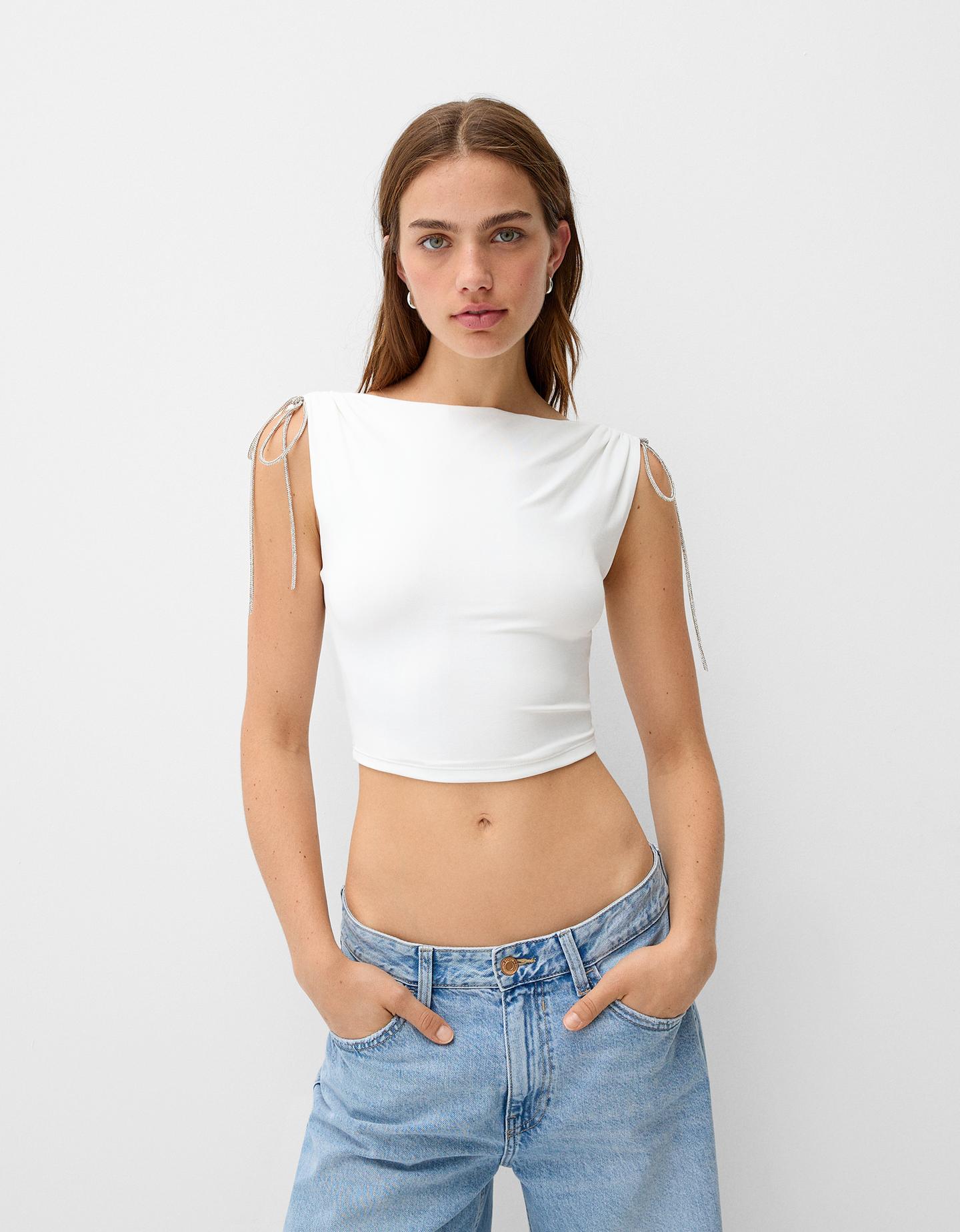 Bershka Top Con Schiena Scoperta Donna S Avorio