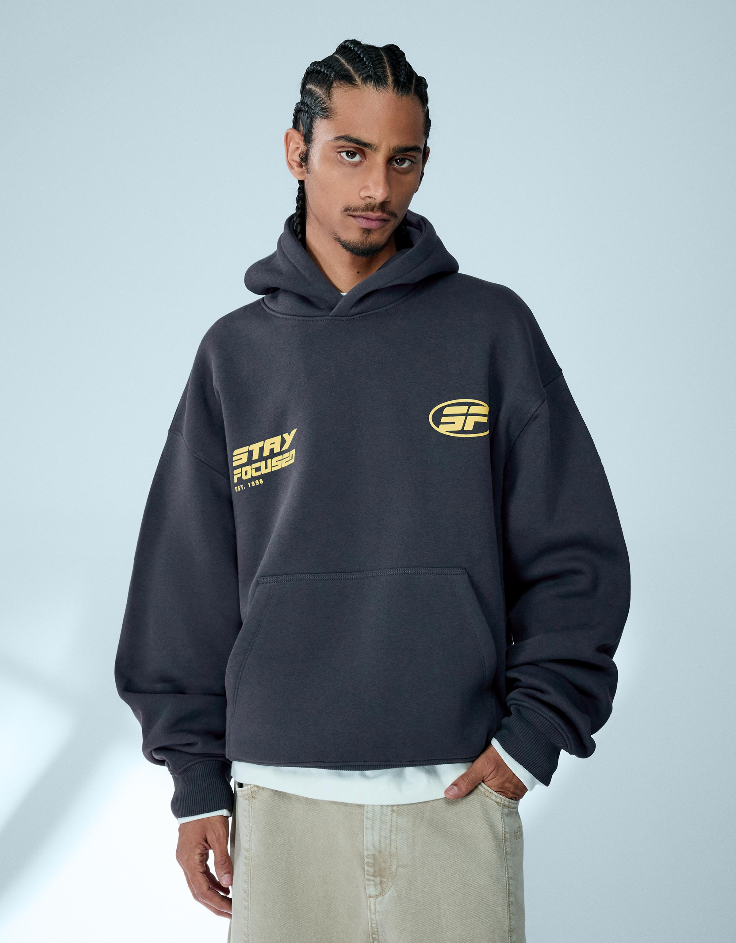 Bershka Kapuzenpullover Mit Print Herren Xs Marinenblau