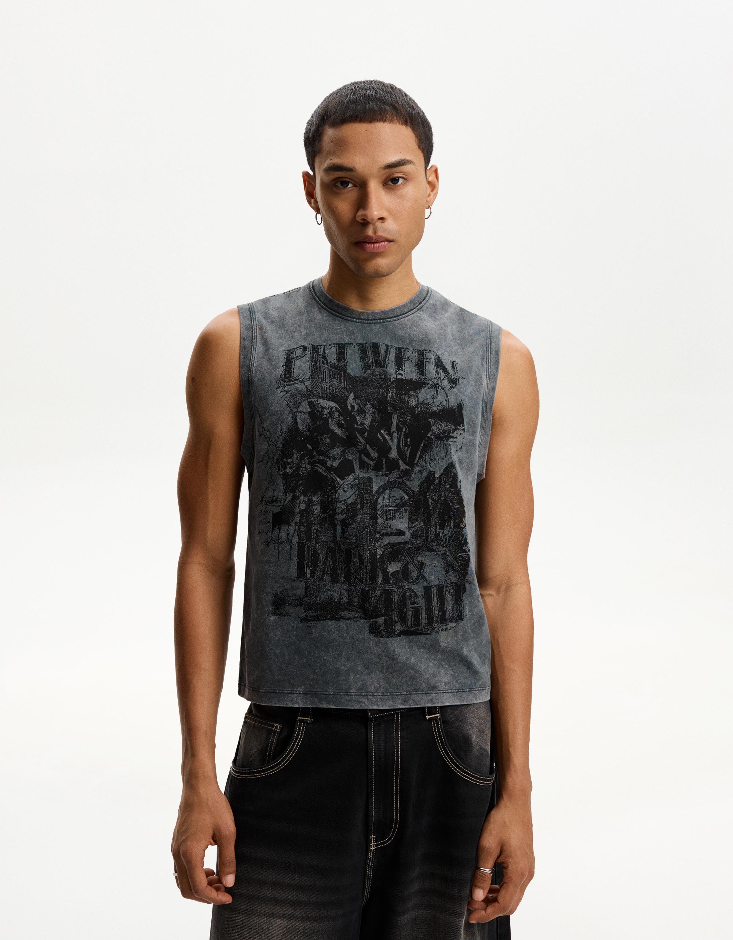 Bershka Ärmelloses Shirt Mit Print Herren S Grau