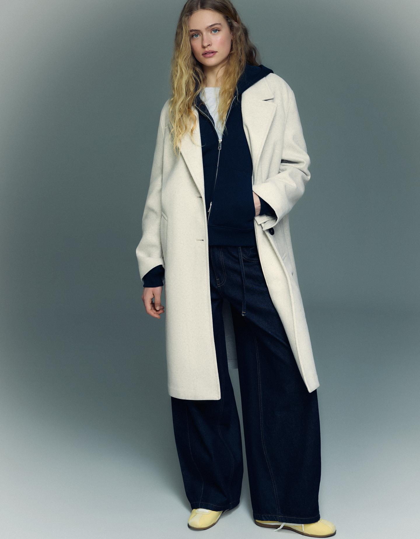 Bershka Cappotto Lungo Morbido Donna Xl Sabbia